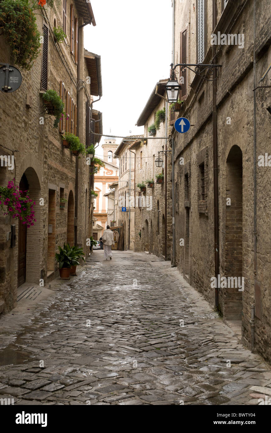 narrow cobbled streets in Bevagna in Umbria Stock Photo
