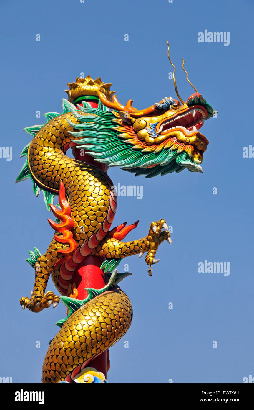Thailand Asia Bangkok Chinese dragon spiritual authority mythology art strength Chinese temple Asia sculptu Stock Photo