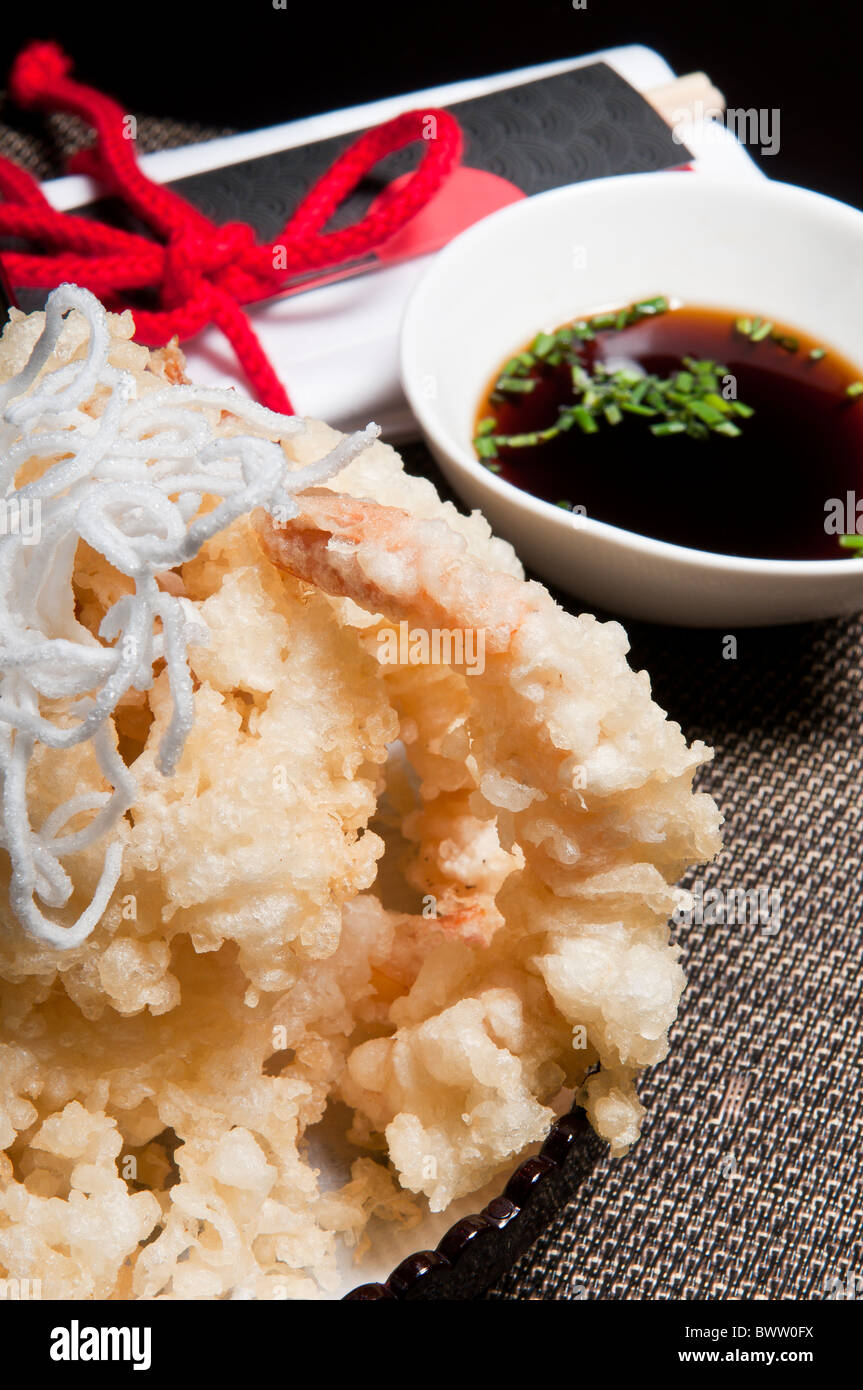 tempura, seafood and vegetables deep fried in tempura batter Stock