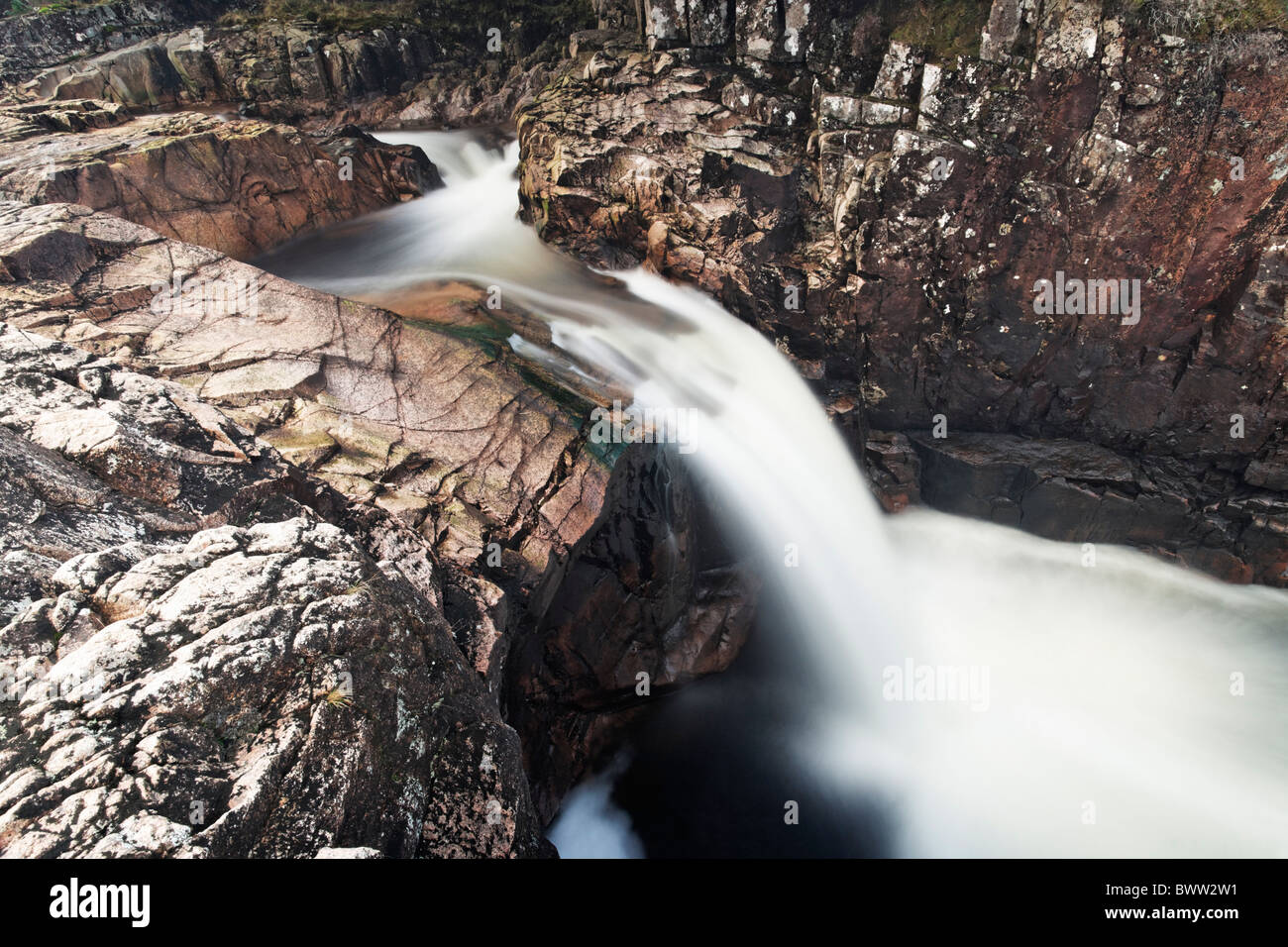 Waterfall on the River Etive, Glen Etive, Lochaber, Highland, Scotland, UK Stock Photo