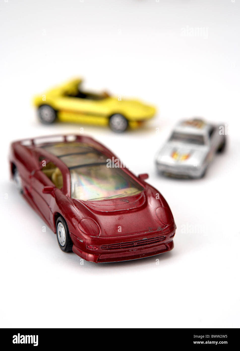 old toy cars on white background Stock Photo Alamy