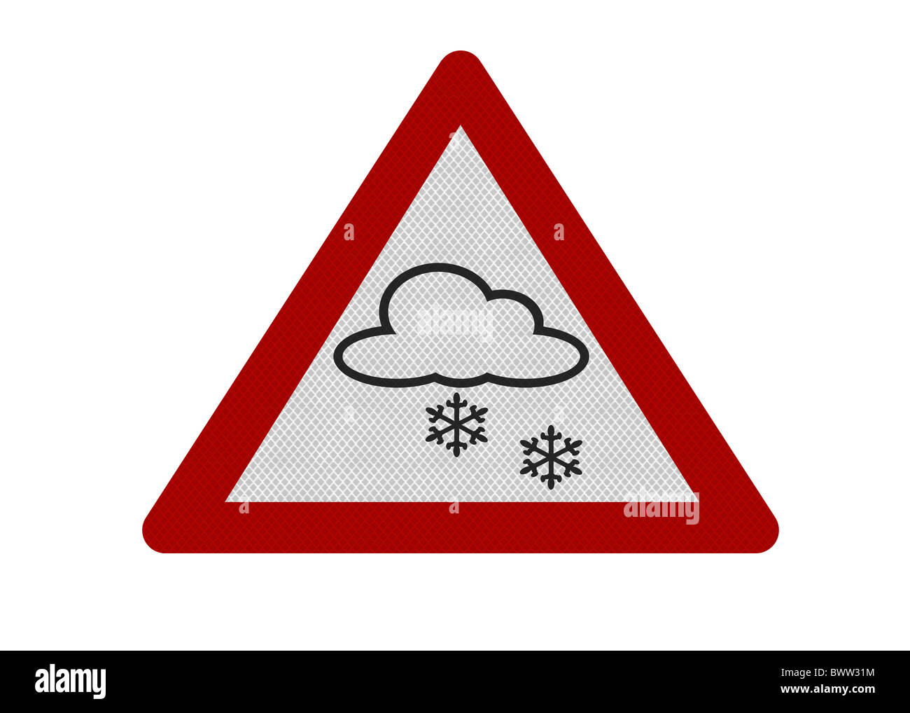 Photo-realistic tourist information-style roadsign, depicting 'snow warning' Stock Photo