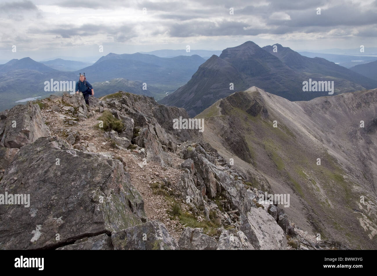 hill walker Torridon Beinn Eighe Liathach britain british scottish scotland europe european uk country scenic scenics scenery Stock Photo