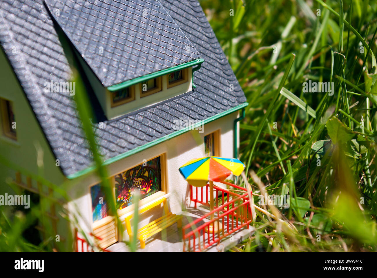 big close up of house in grass Stock Photo