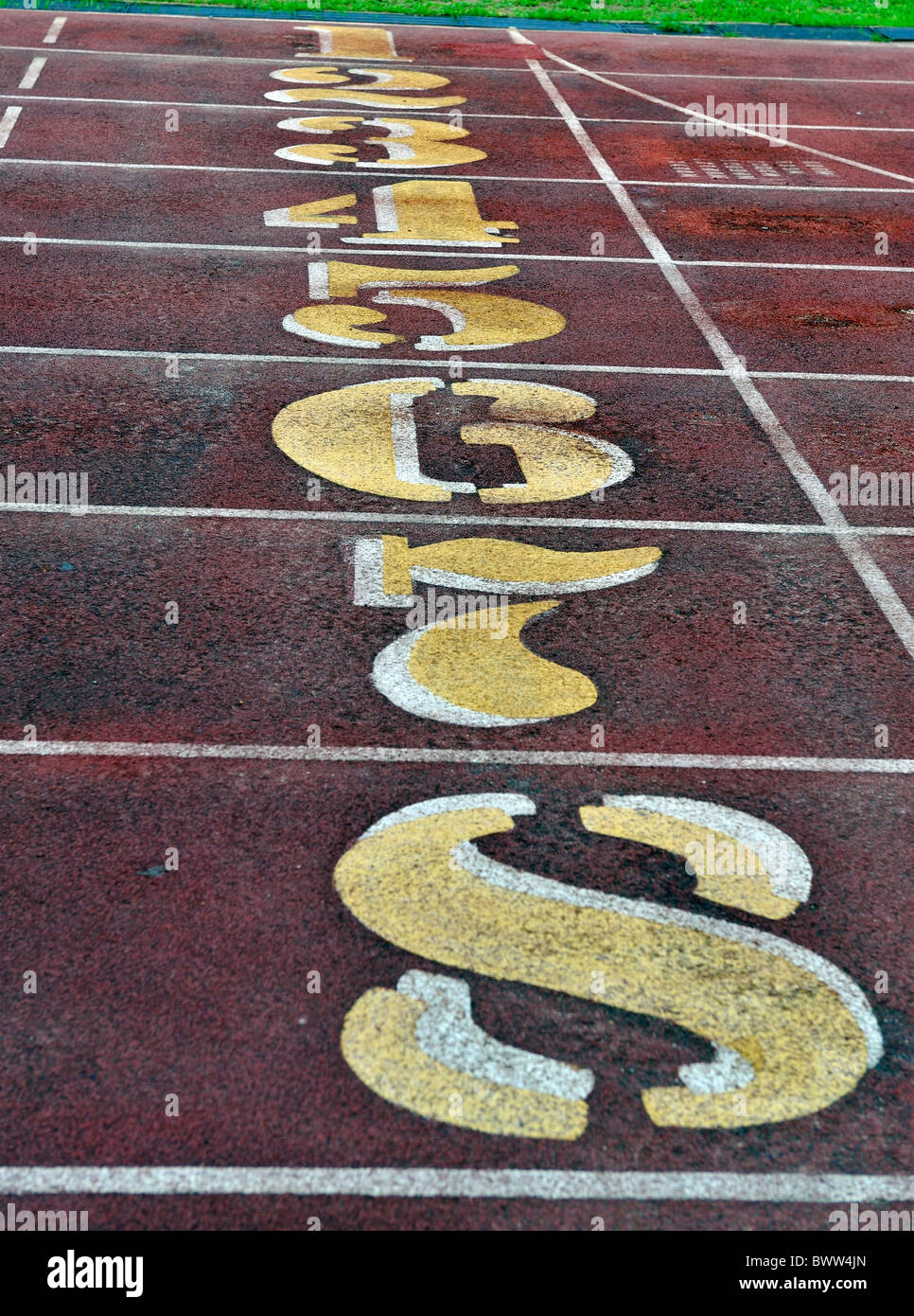 Track lane numbers one to eight Stock Photo Alamy
