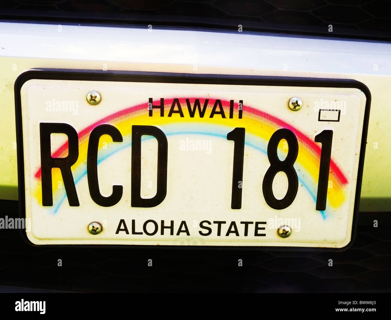 Hawaii rainbow license plate hi-res stock photography and images