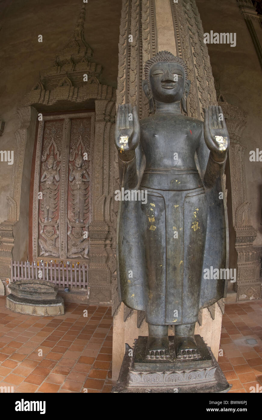 Statue Buddha Protection Pose Temple Column Wat Emerald Haw Pha Kaew