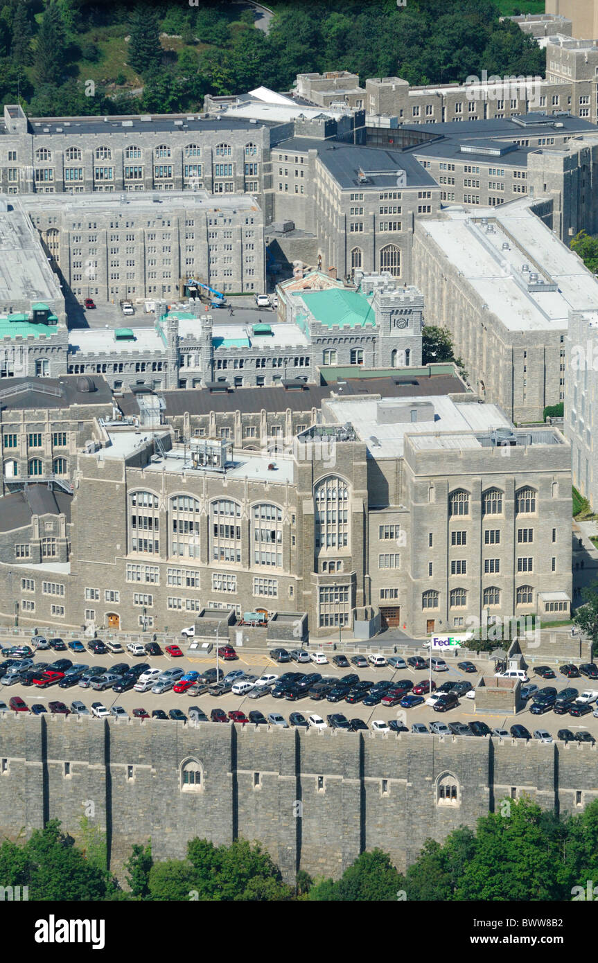 Aerial view of United States Military Academy buildings of West Point