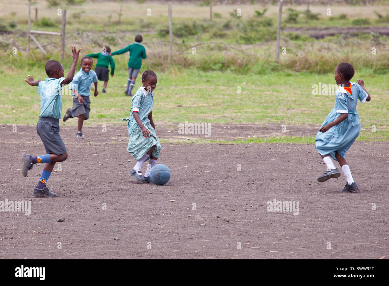 Football at recess, Maji Mazuri Centre and School, Nairobi, Kenya Stock Photo