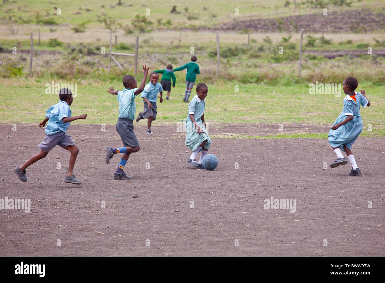 Football at recess, Maji Mazuri Centre and School, Nairobi, Kenya Stock