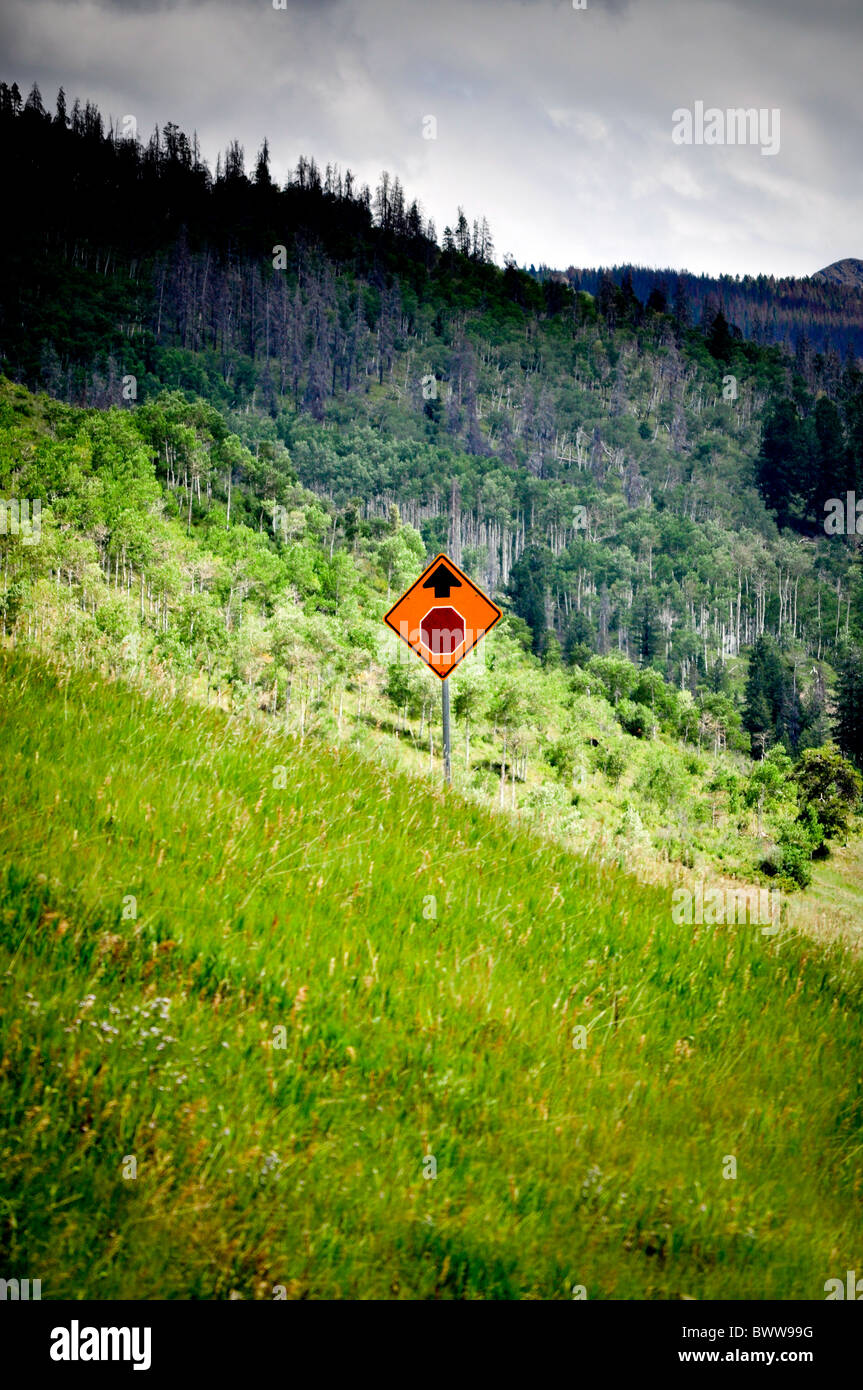 stop sign ahead sign Stock Photo