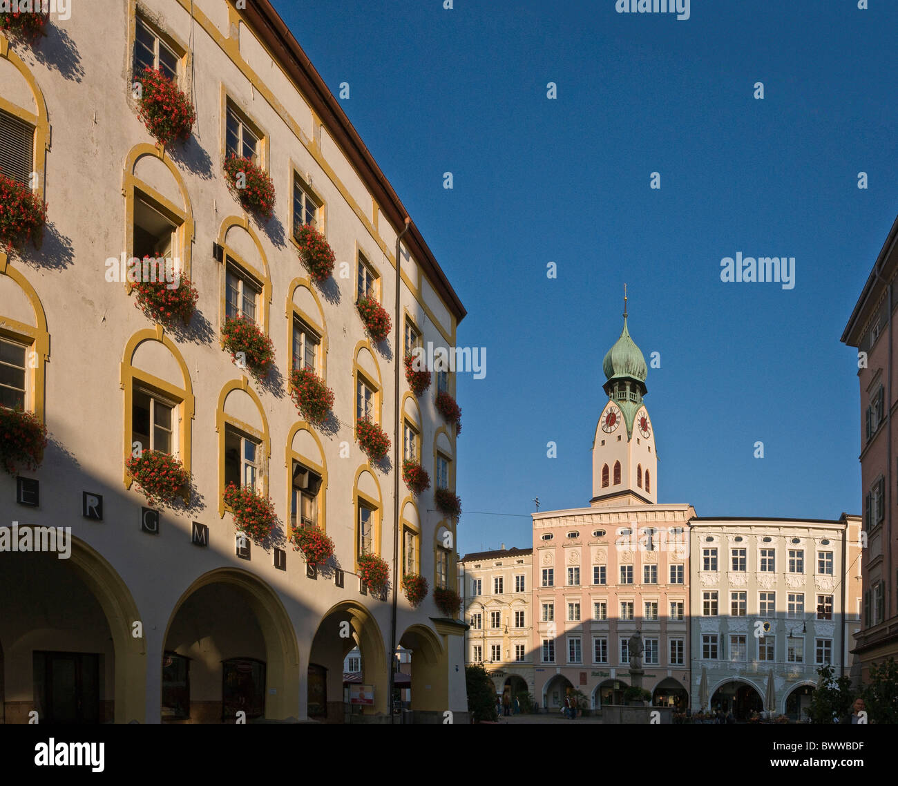 Germany Europe Rosenheim city Bavaria church houses square summer old