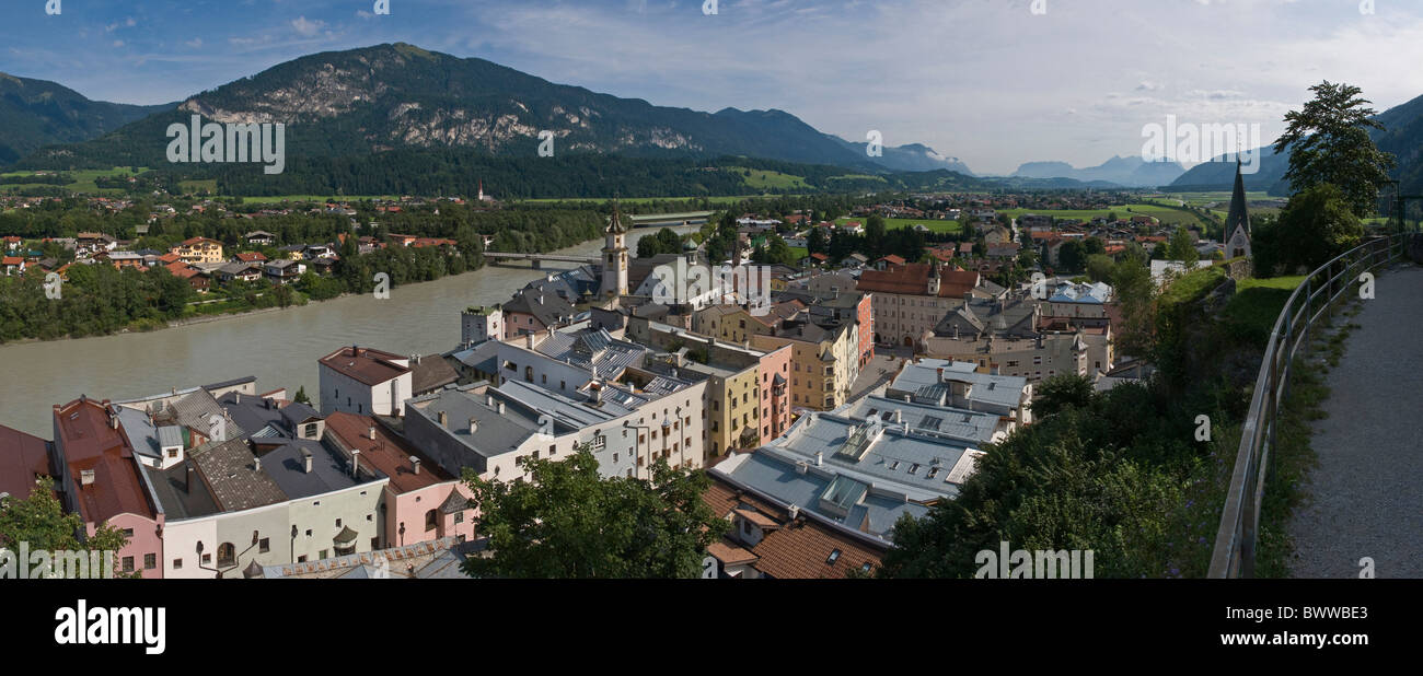 Austria Europe Rattenberg Tirol small town church valley Inn river landscape alps mountains Stock Photo