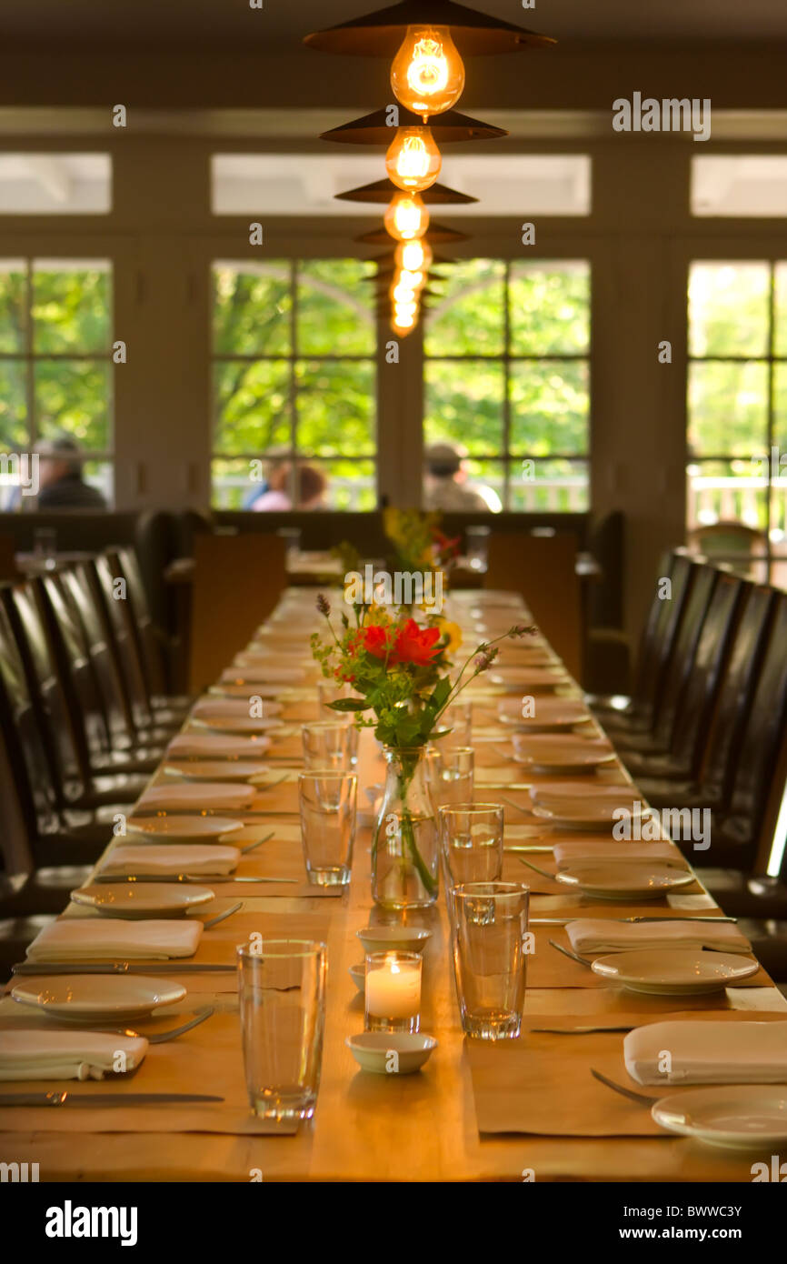Interior and exterior details of Cucina restaurant in Woodstock, NY. Stock Photo