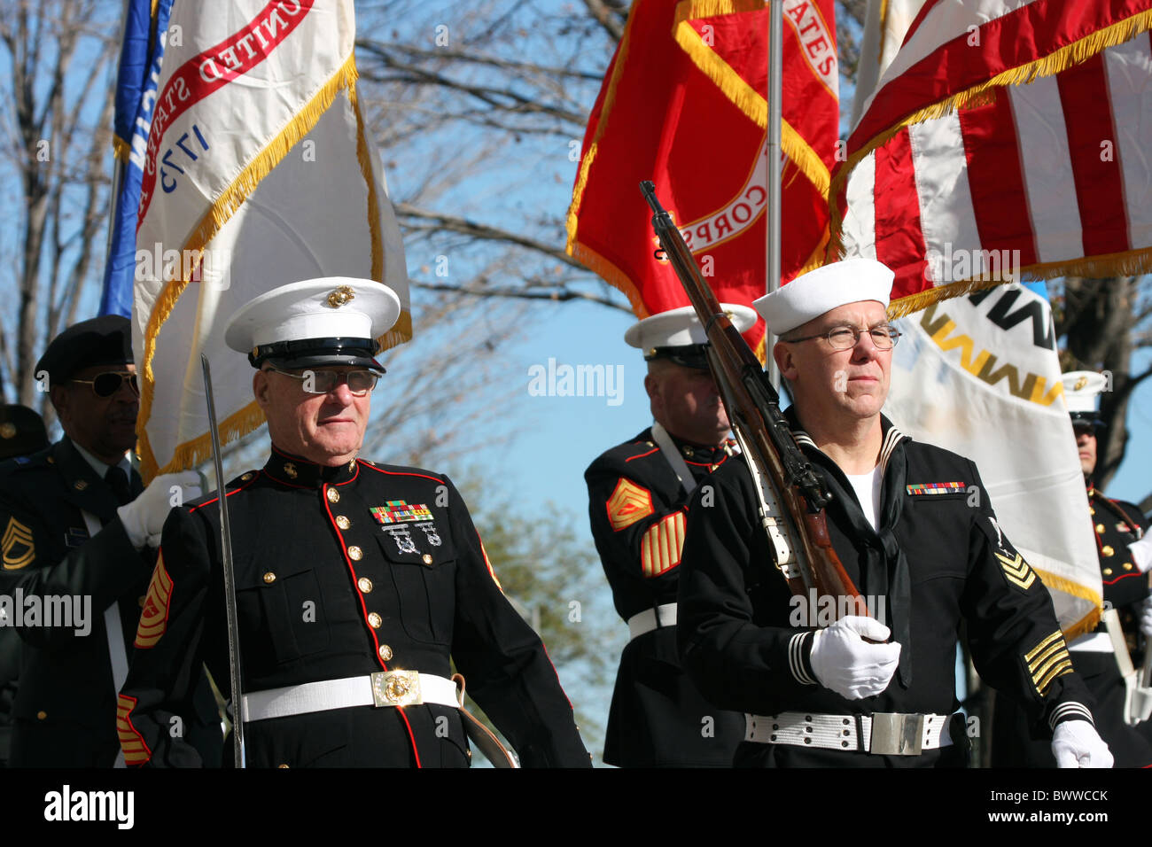 A military group walking in the Milwaukee Veterans Day Parade Stock Photo