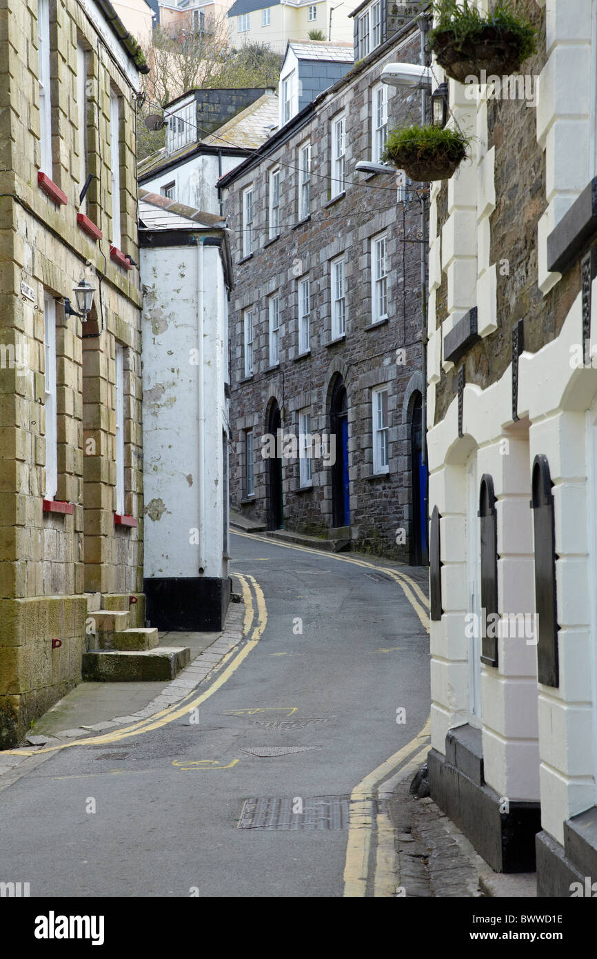 Narrow main street through Mevagissey, Cornwall, England, United Kingdom Stock Photo