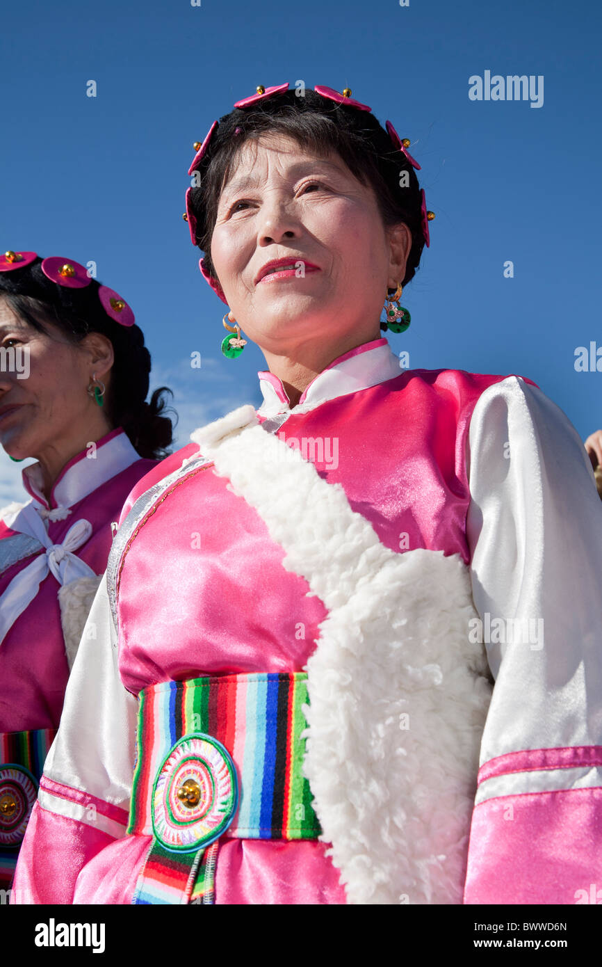 Naxi Woman Wearing A Colourful Costume Lijiang Yunnan Province China