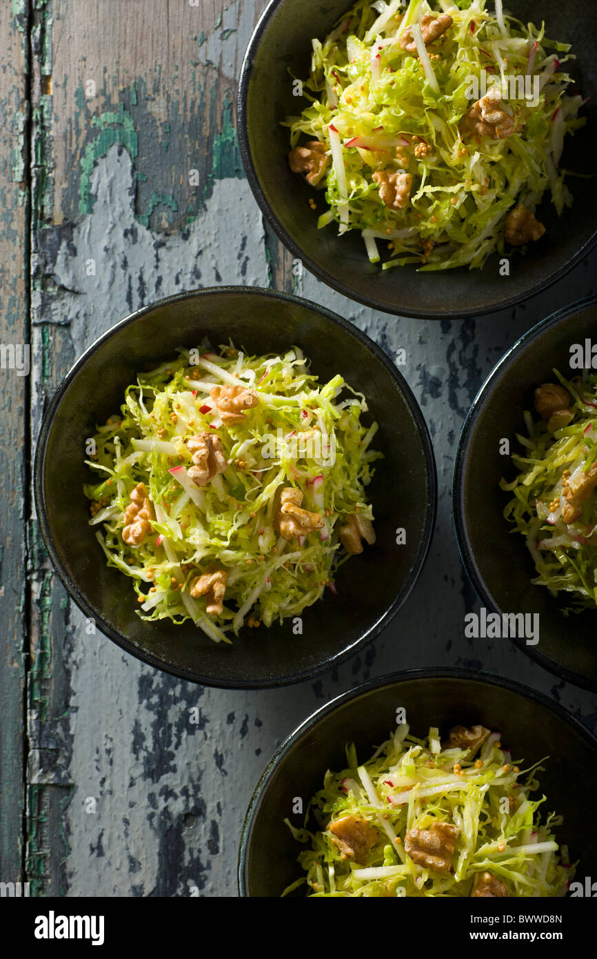 Savoy Cabbage Slaw with Apples, Radishes and Mustard Seed Vinaigrette. Stock Photo