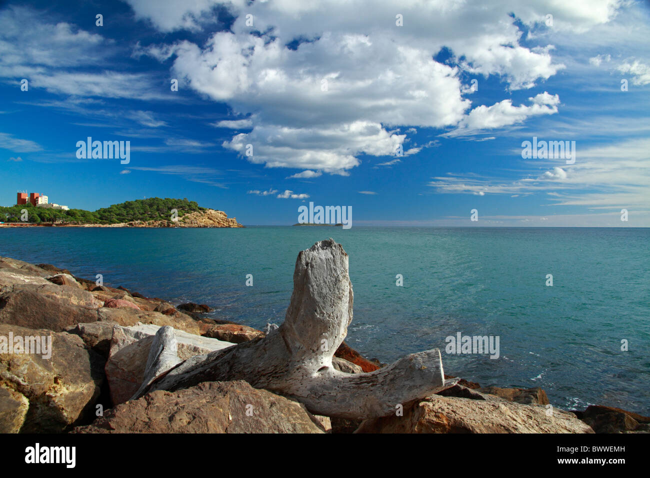 View of the bay of Santa Eulalia (Santa Eularia), Ibiza, Spain Stock Photo