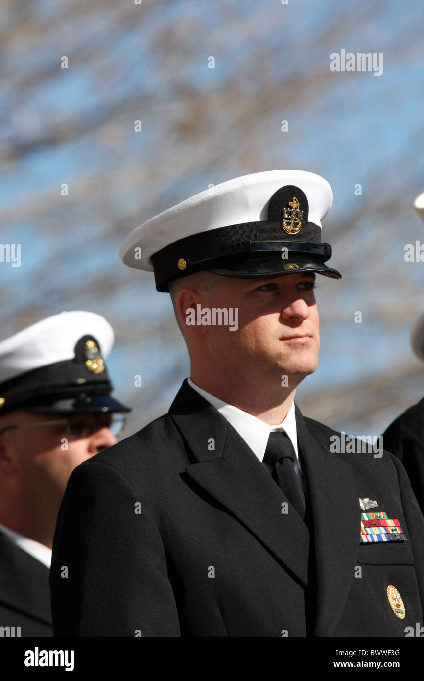 A United States Navy unit marching in the Milwaukee Veterans Day Parade