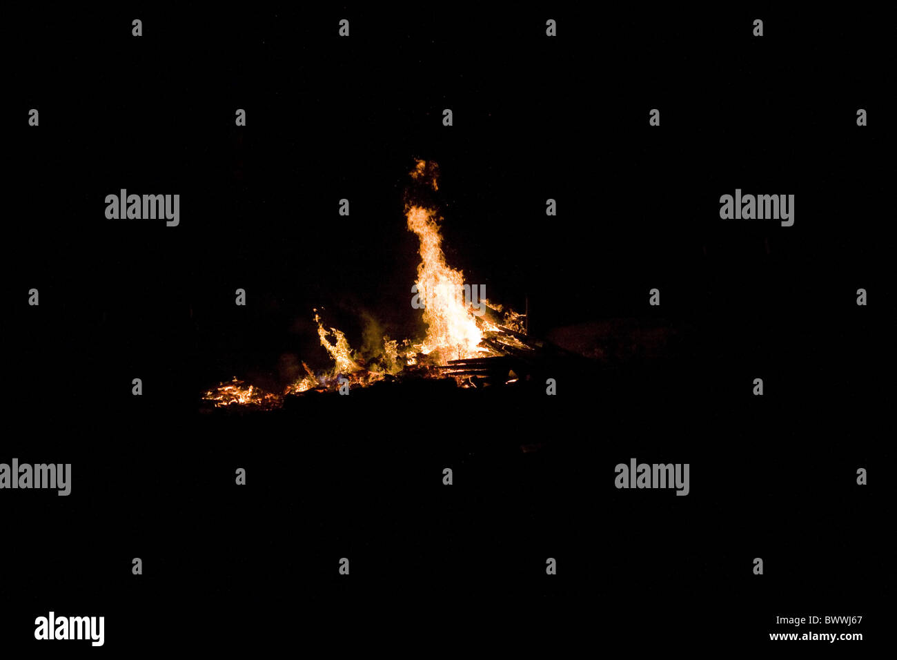 Night time bonfire Stock Photo