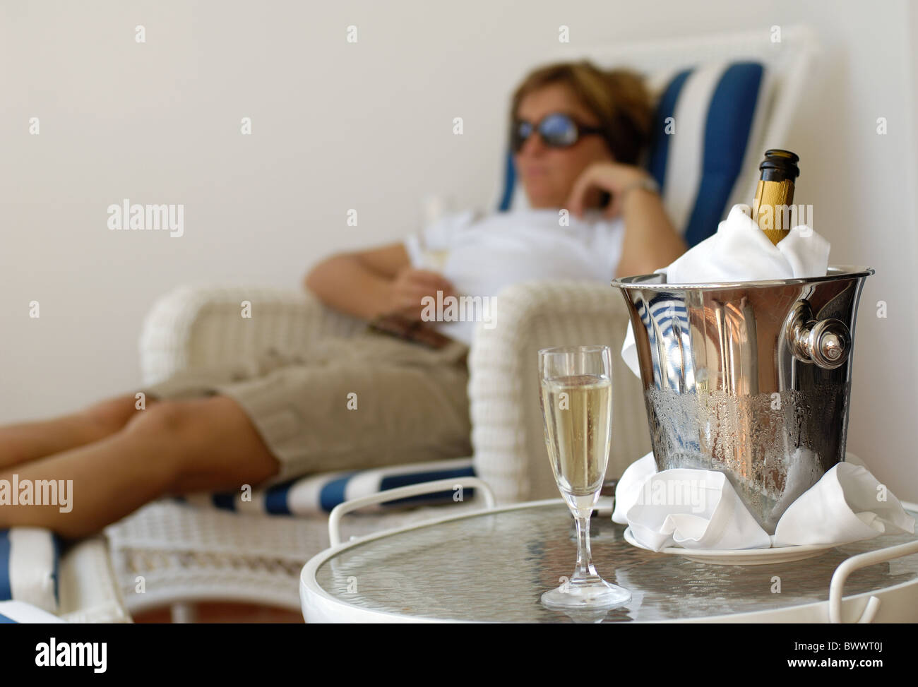 Woman with champagne glass Stock Photo