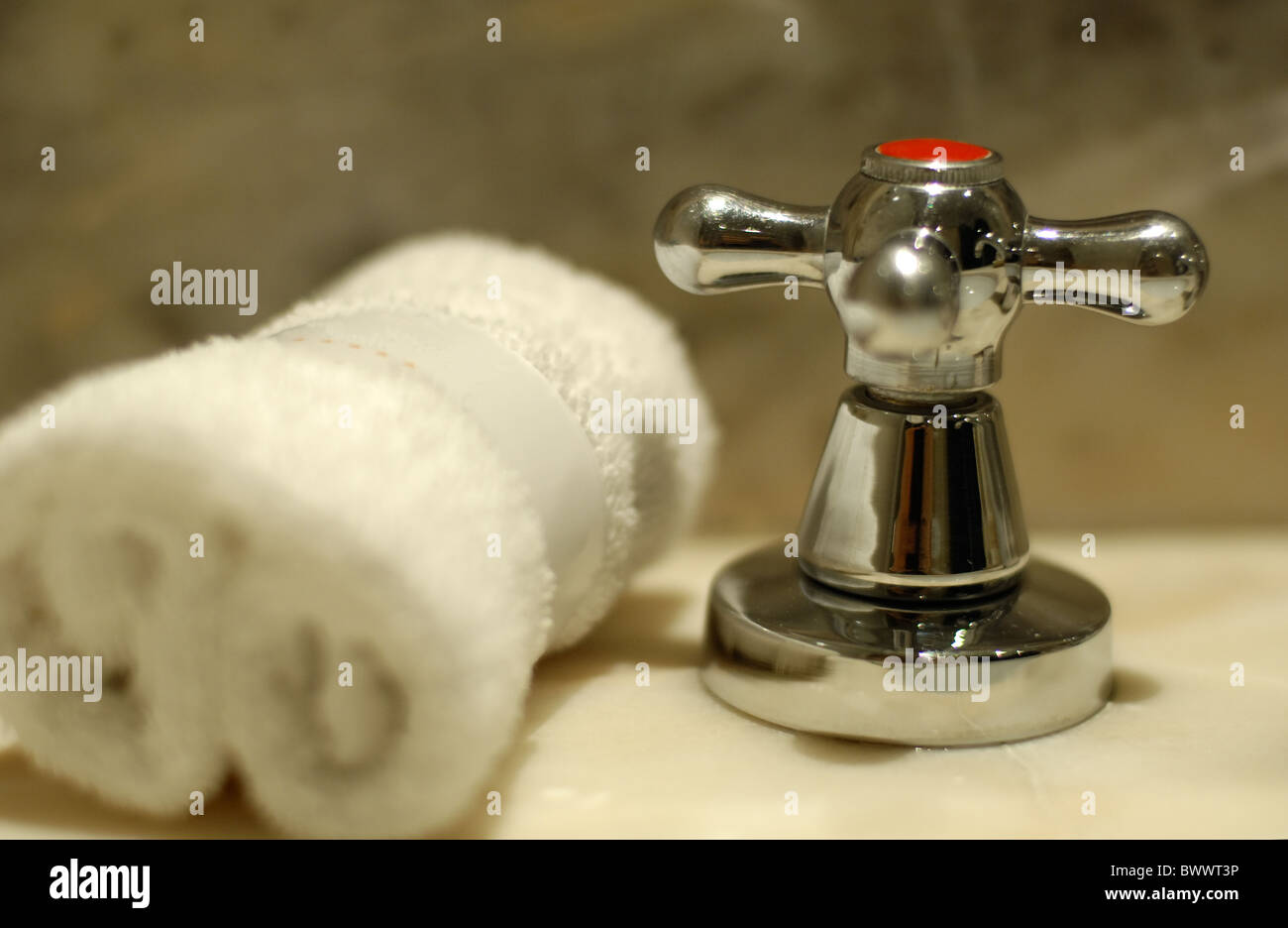 Marble bath and faucet Stock Photo