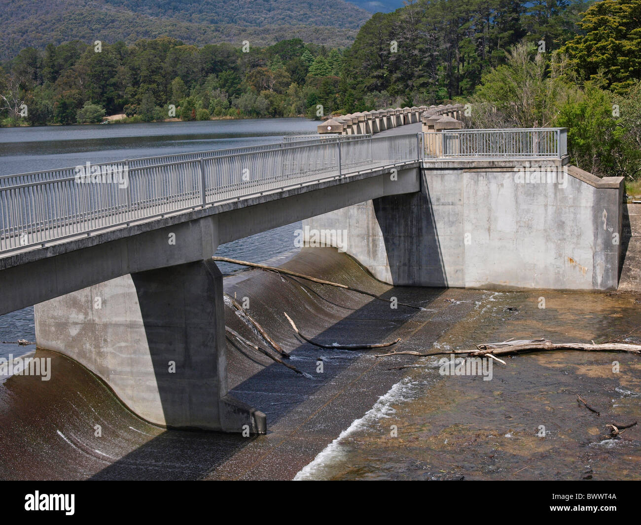 SECTION OF THE MAROONDAH DAM CONSTRUCTION WITH BRIDGE AND NEAR