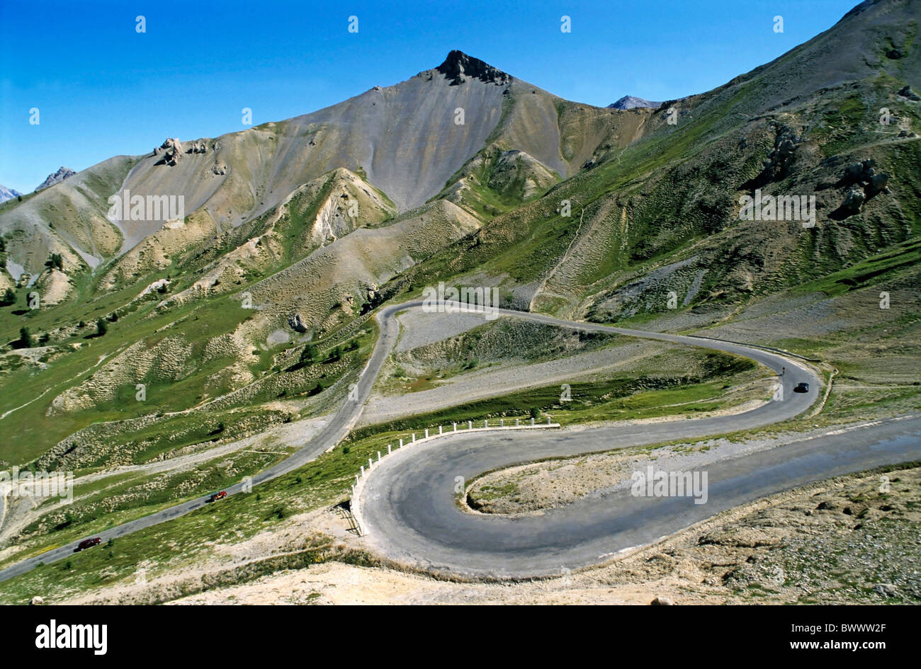 French Alps mountain road, Provence, France, the famous Col d'Izoard ...