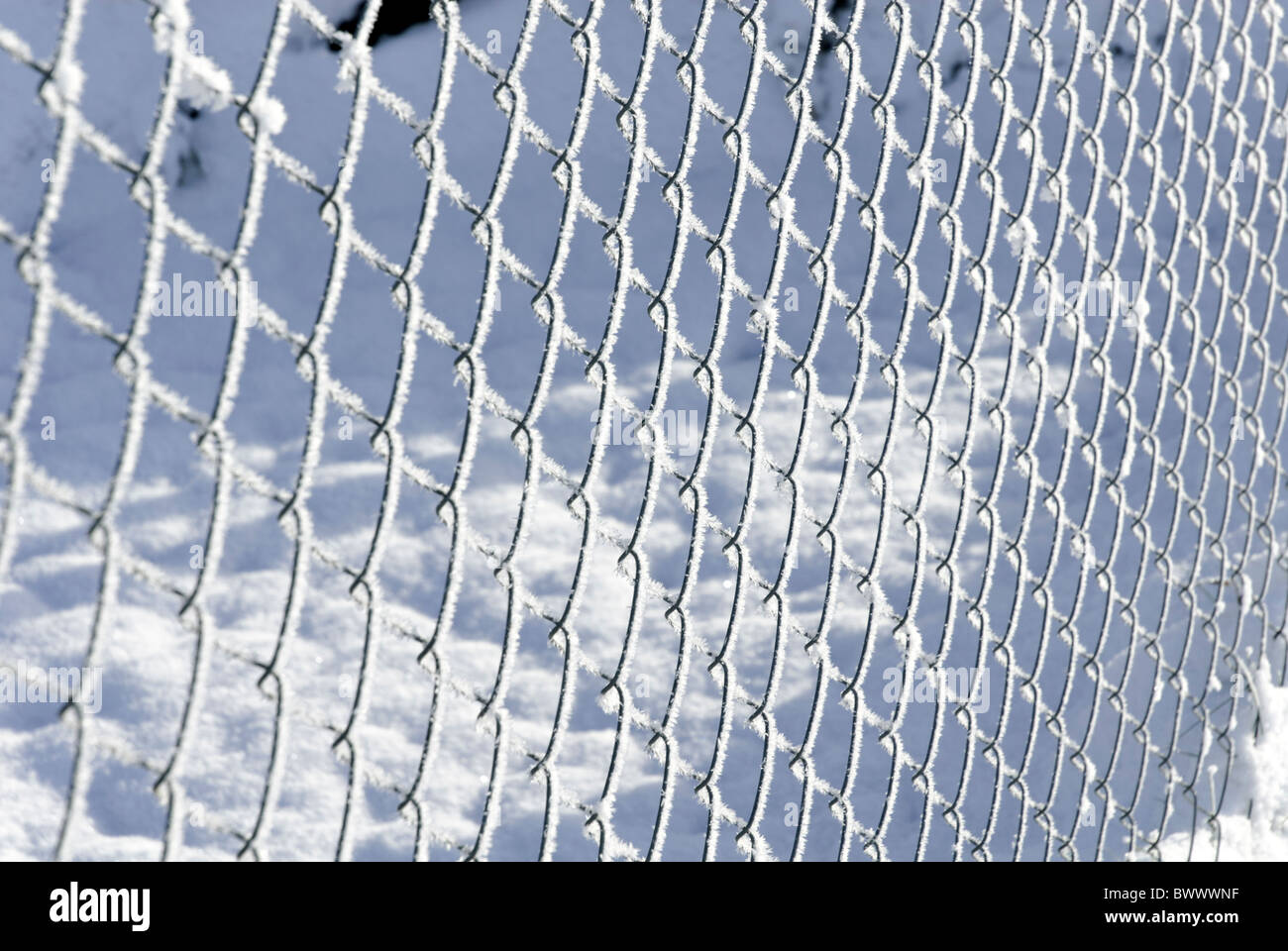 Snow covered chain link fence Stock Photo - Alamy