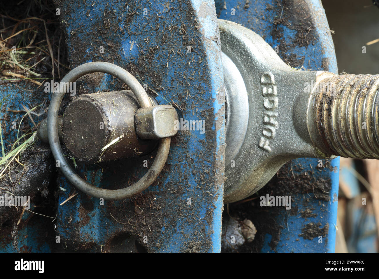farm farming europe european britain british ford tractor agriculture agricultural machine machinery forge forged link linkage Stock Photo