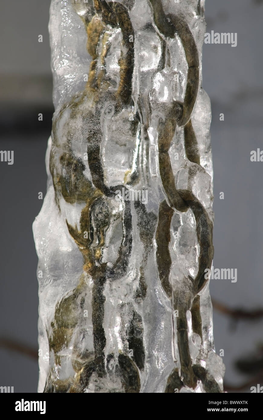 Chain downspout frozen Stock Photo Alamy