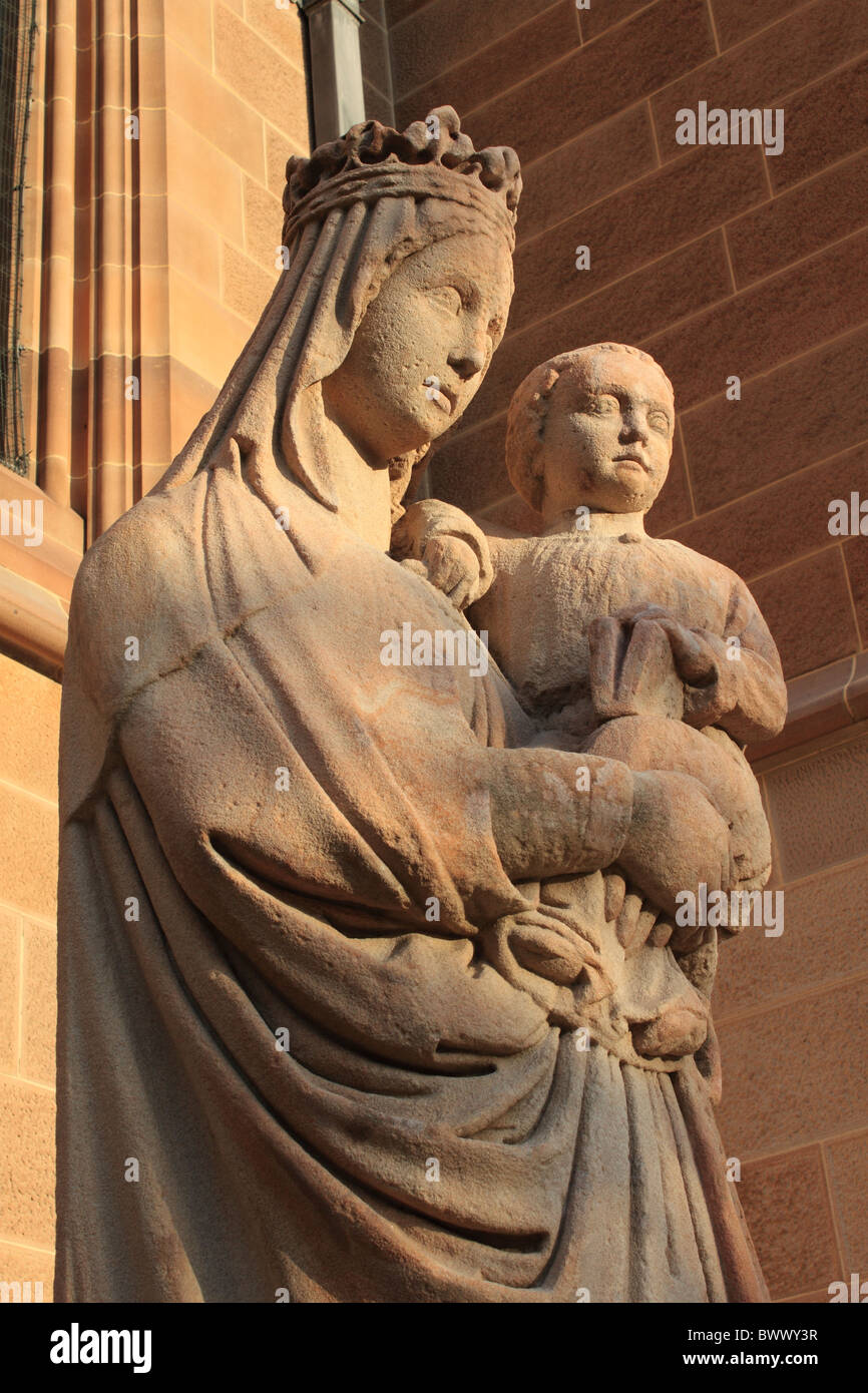 Madonna and child statue outside St Mary's Cathedral, College Street, Sydney, New South Wales, NSW, Australia, Australasia Stock Photo