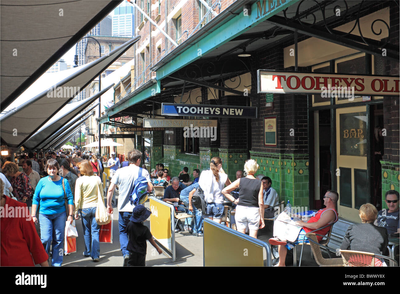 Rocks Market and Mercantile Hotel pub bar in George Street, Sydney, New South Wales, NSW, Australia, Australasia Stock Photo