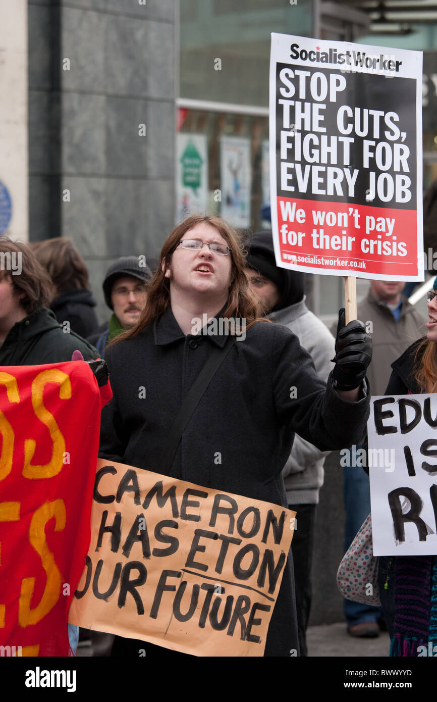 Student protest march in Birmingham to demonstrate against Government funding cuts for universities.. Stock Photo