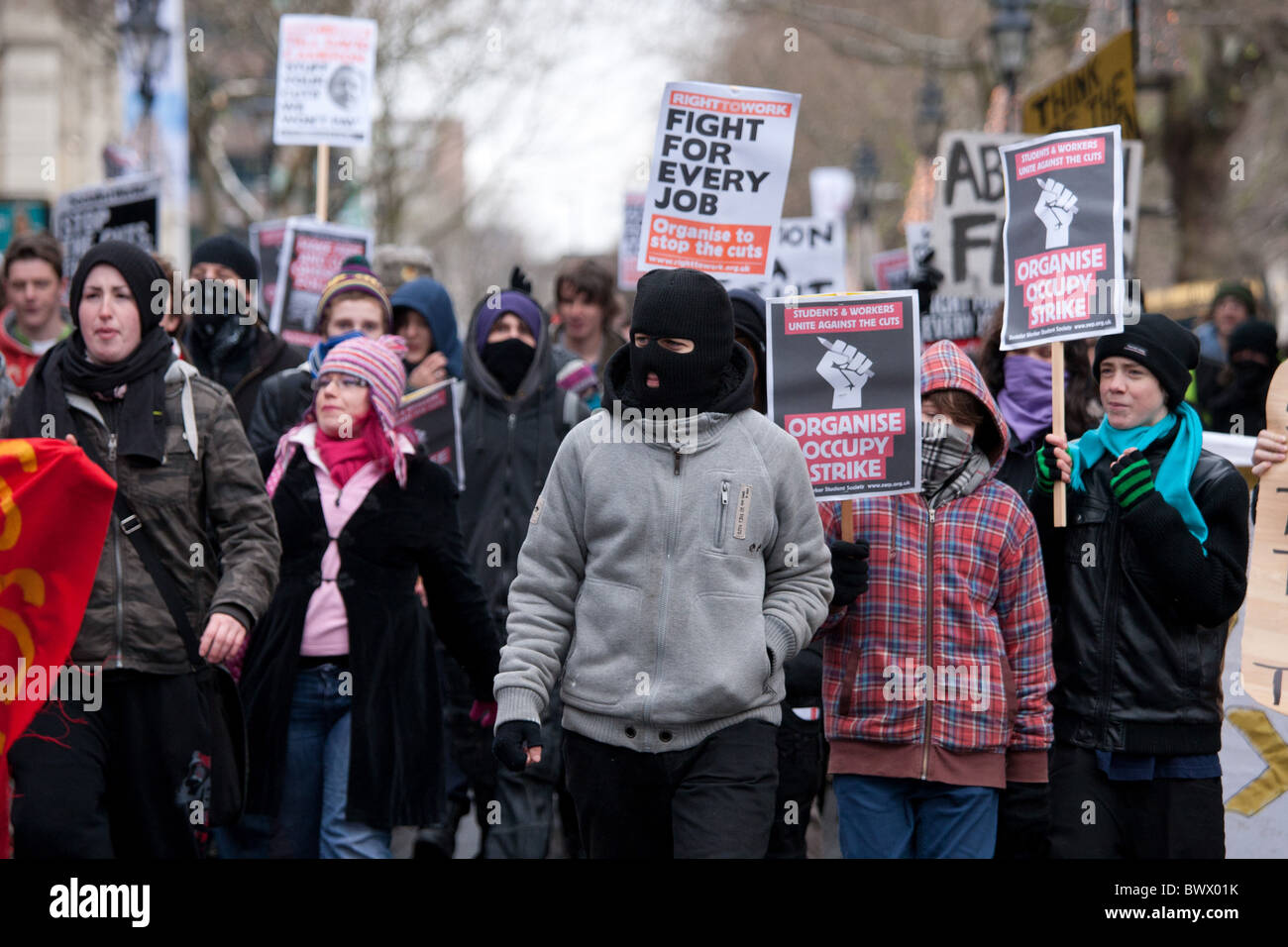 Student protest march in Birmingham to demonstrate against Government funding cuts for universities. Stock Photo