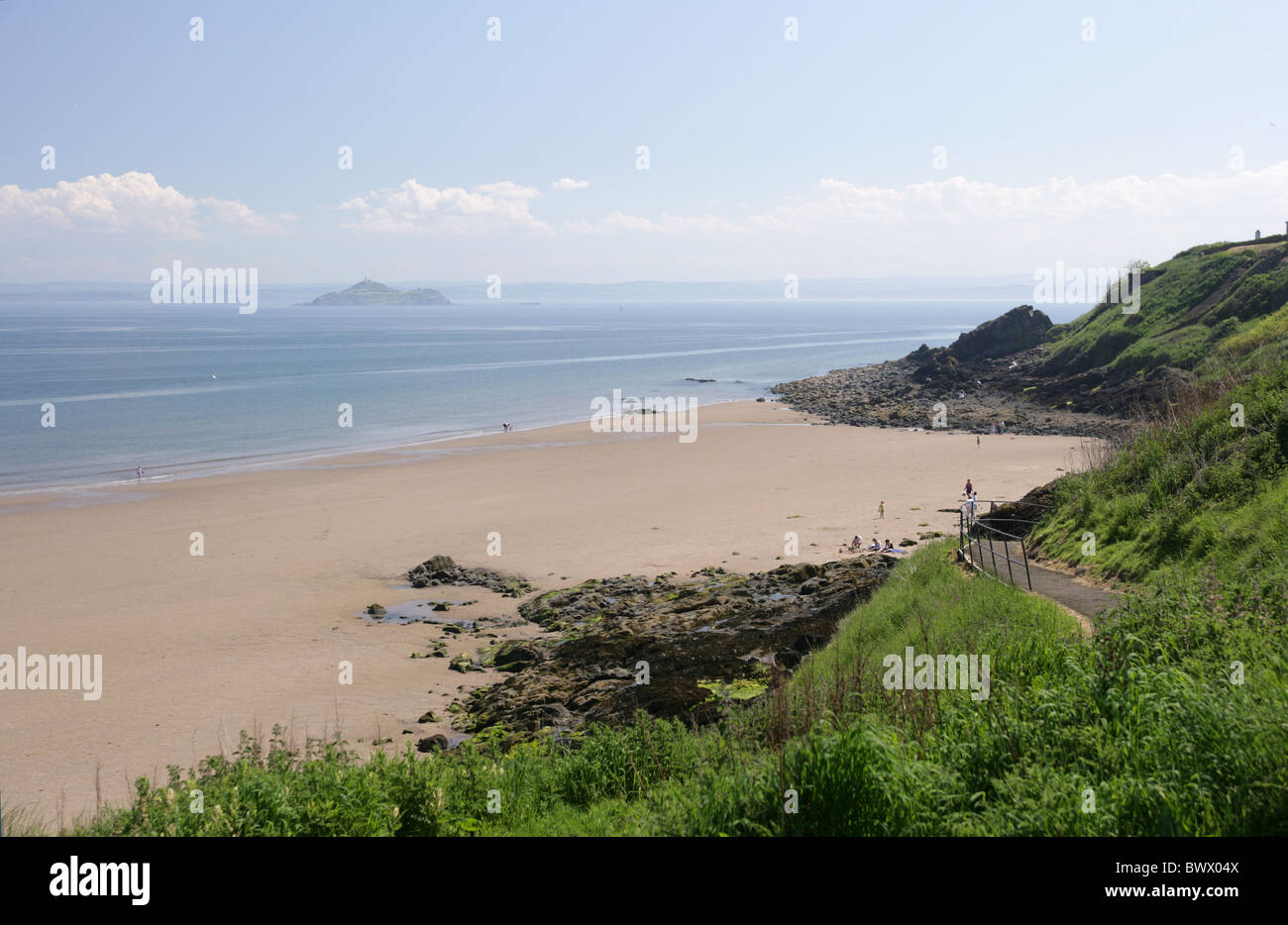 Kinghorn beach with Inchkeith Island in the distance. Stock Photo