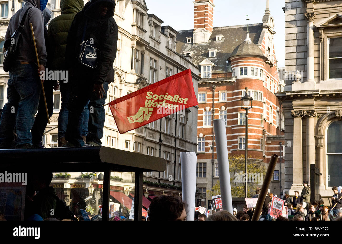 A Socialist Workers flag at a student demonstration in London.  Photo by Gordon Scammell Stock Photo