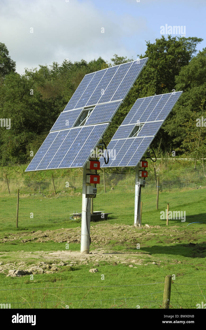 Solar panels used provide electricity hot water Stock Photo