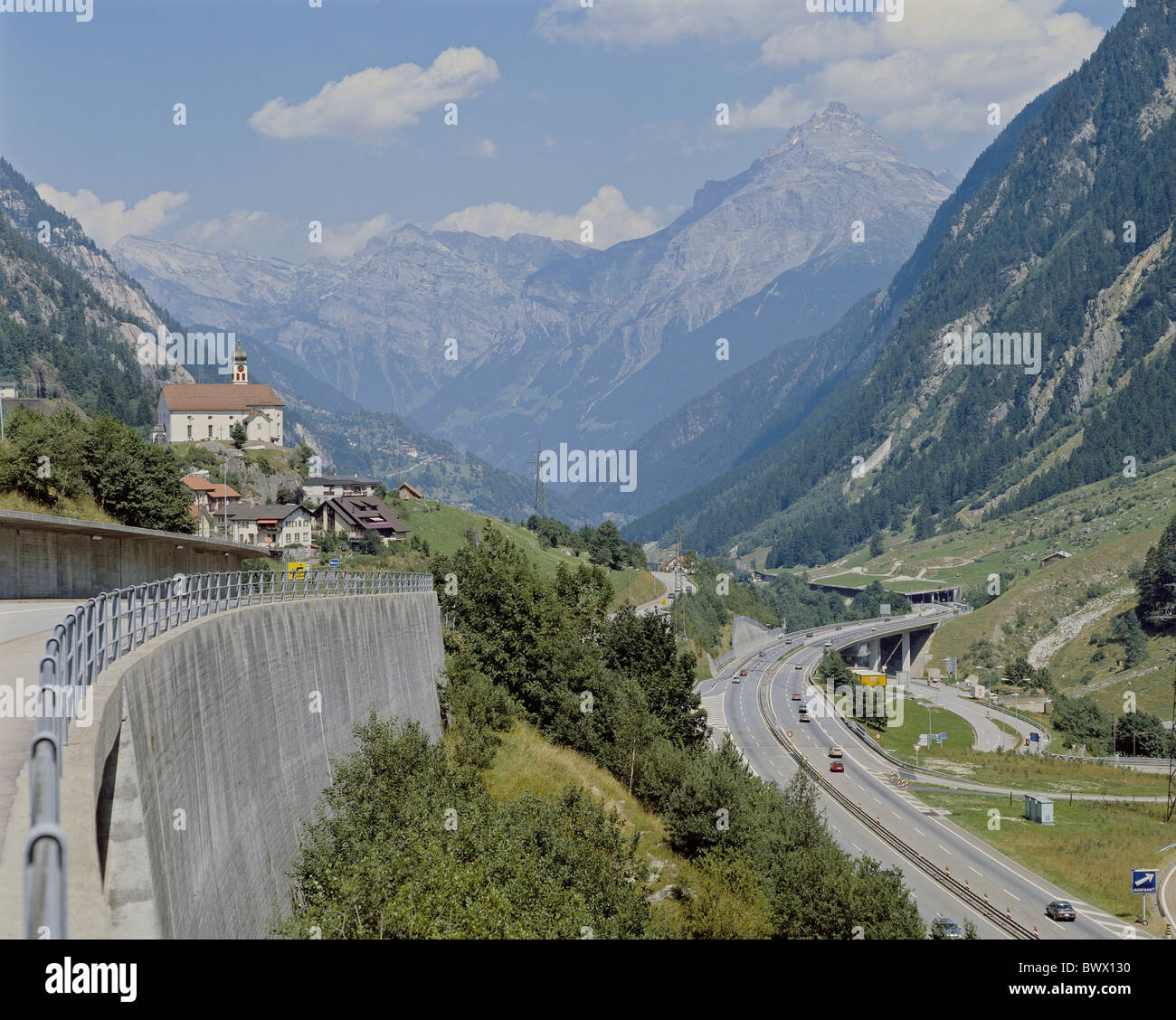 highway Switzerland Europe Gotthard highway canton Uri Wassen mountains Stock Photo