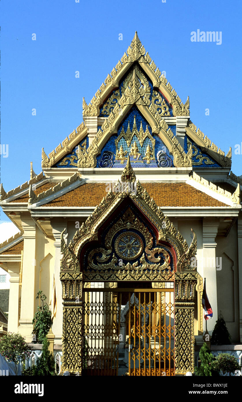 Bangkok entrance gable richly decorated temple Thailand Asia gate Stock Photo