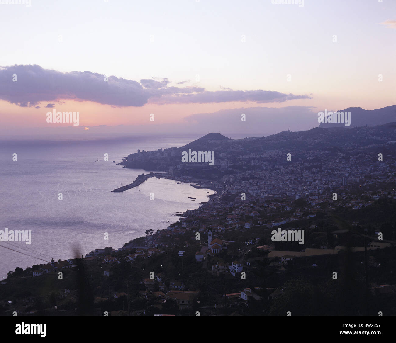 evening Funchal Madeira Portugal sundown overview clouds weather Stock Photo