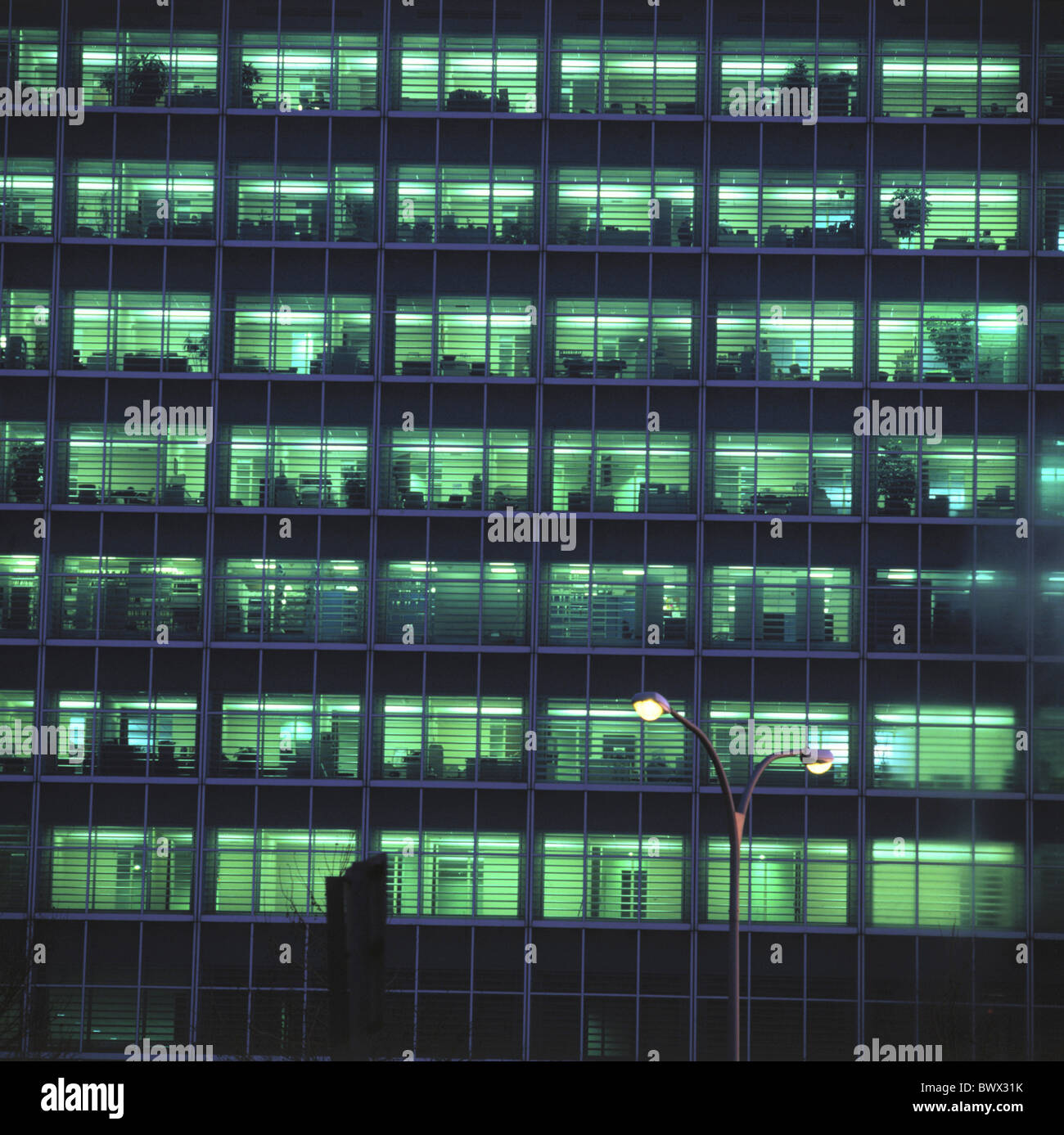 building construction night offices outside illuminated office facade