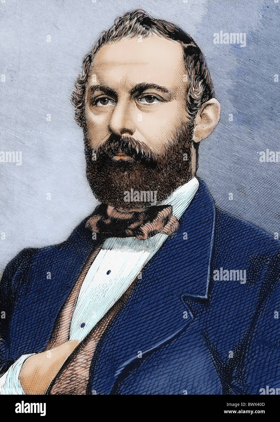 Charles XV (1826-1872). King of Sweden and Norway (1859-1872). Colored engraving. Stock Photo