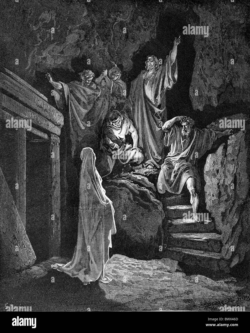 Gustave Doré; The Raising of Lazarus; Black and White Engraving Stock Photo