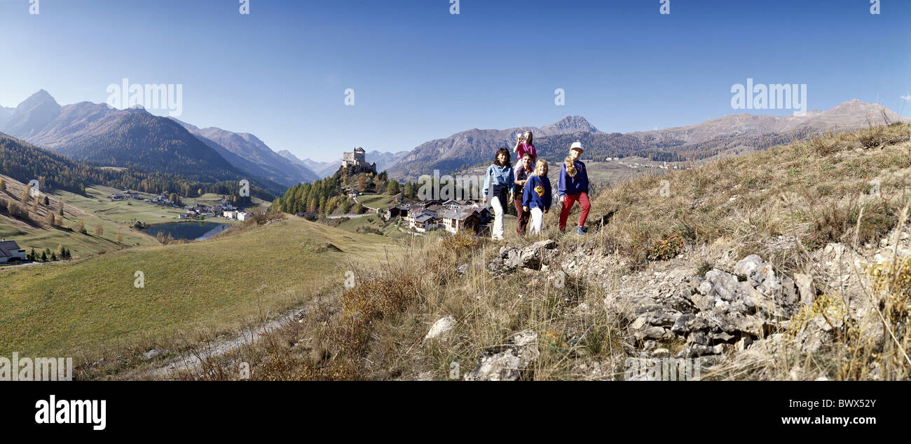 mountains mountain walking Engadine alp near Tarasp family Graubunden ...