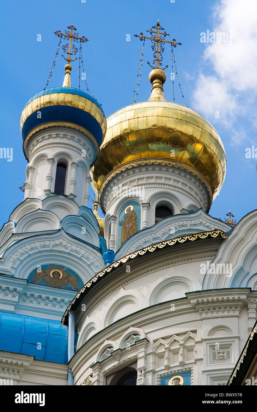detail on cupola of orthodox church St. Peter and Paul in Carlsbad - Czech Republic Stock Photo