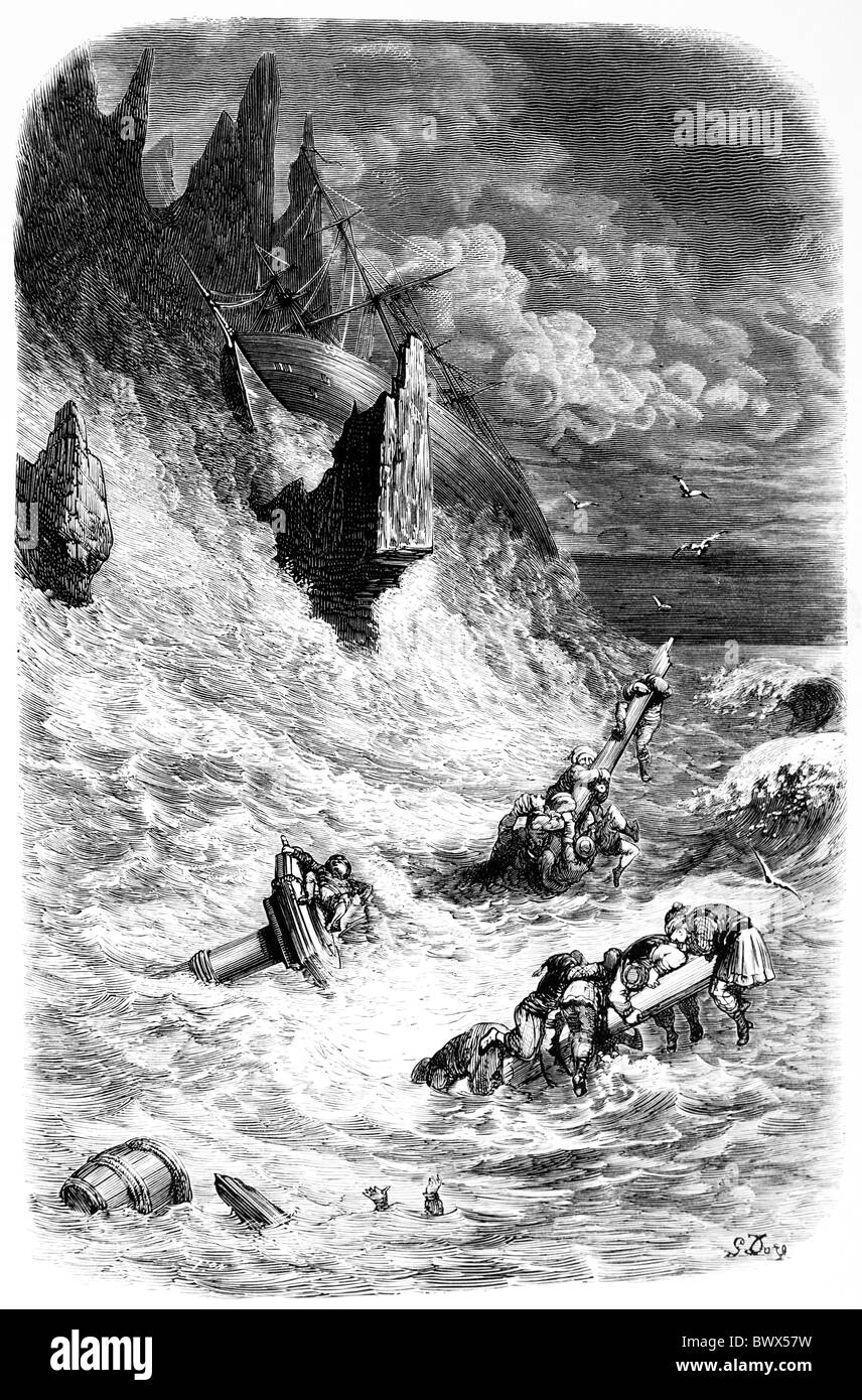 Gustave Doré; The Stranding of Sinbad's Ship; Black and White Engraving Stock Photo