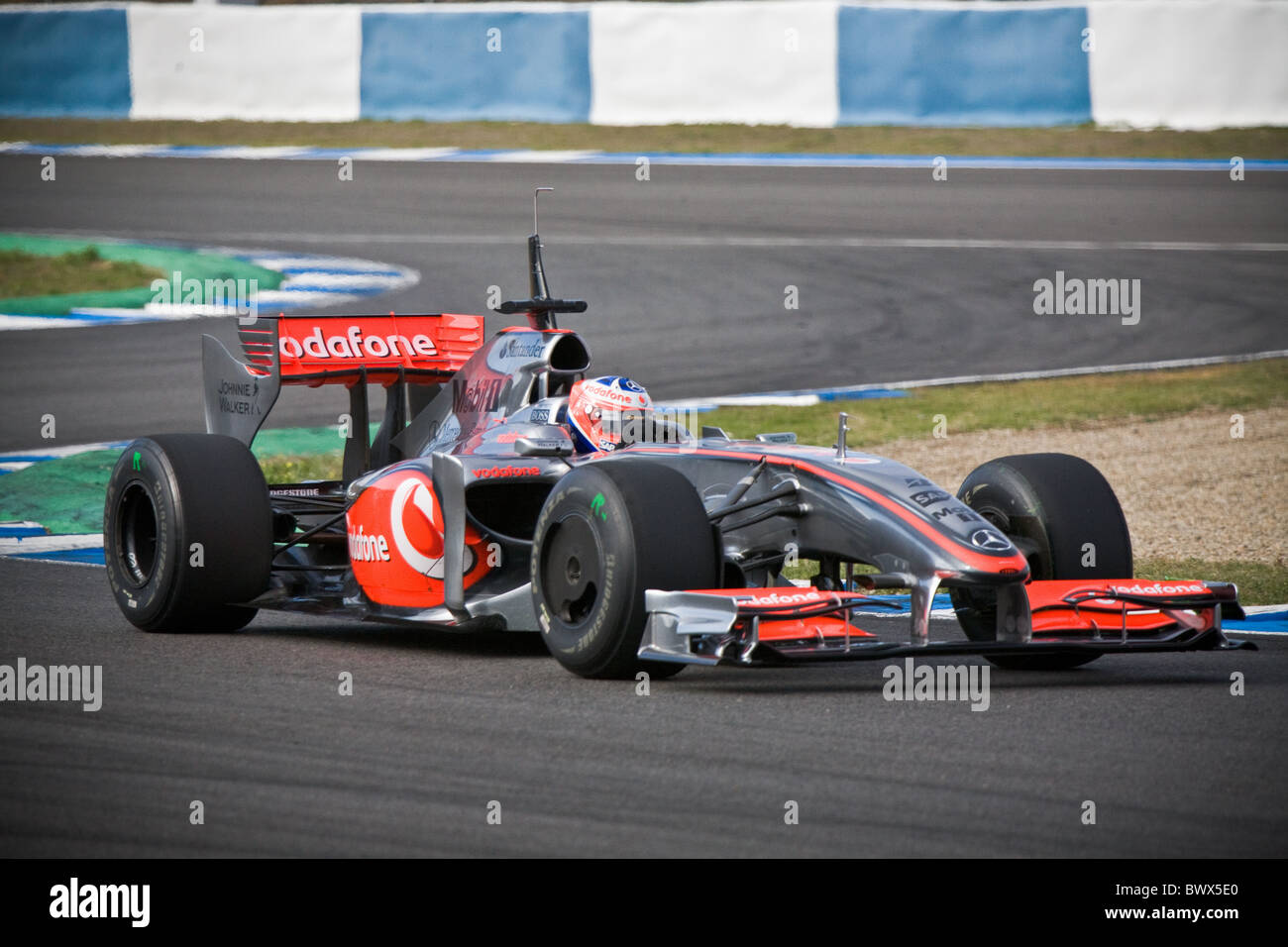 2009 February Jerez Formula 1 racing circuit motorsport lifetimes Pit lane Test VODAFONE MCLAREN MERCEDES Stock Photo