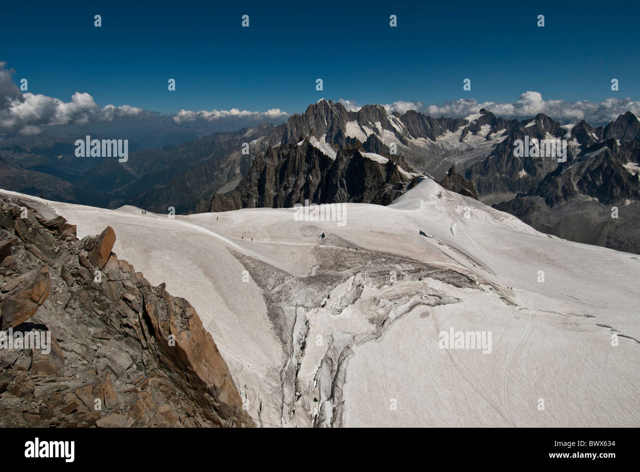 Glacier du Géant  in Valle Blanche near  Aiguille du midi massif du Mont Blanc, Chamonix,  Haute-Savoie, France Stock Photo